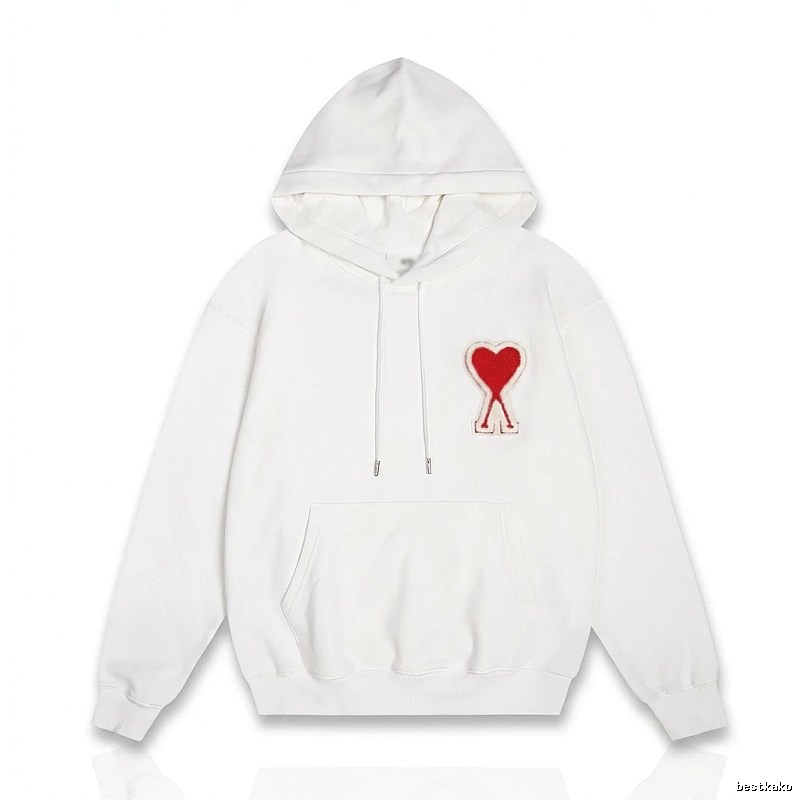 AMI Love Embroidery Simple Style White Hoodie