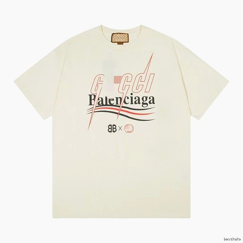 Balenciaga Co-branded Printed Streetwear Off-white Short-sleeve T-shirt