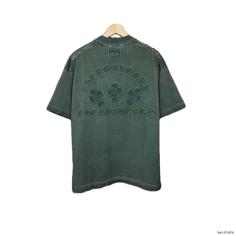 Chrome Hearts Cross Embroidered Vintage Dark Green Short-Sleeve T-Shirt