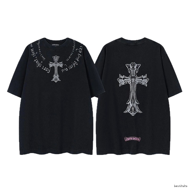 Chrome Hearts Cross Gothic Style Black Short Sleeve T-shirt