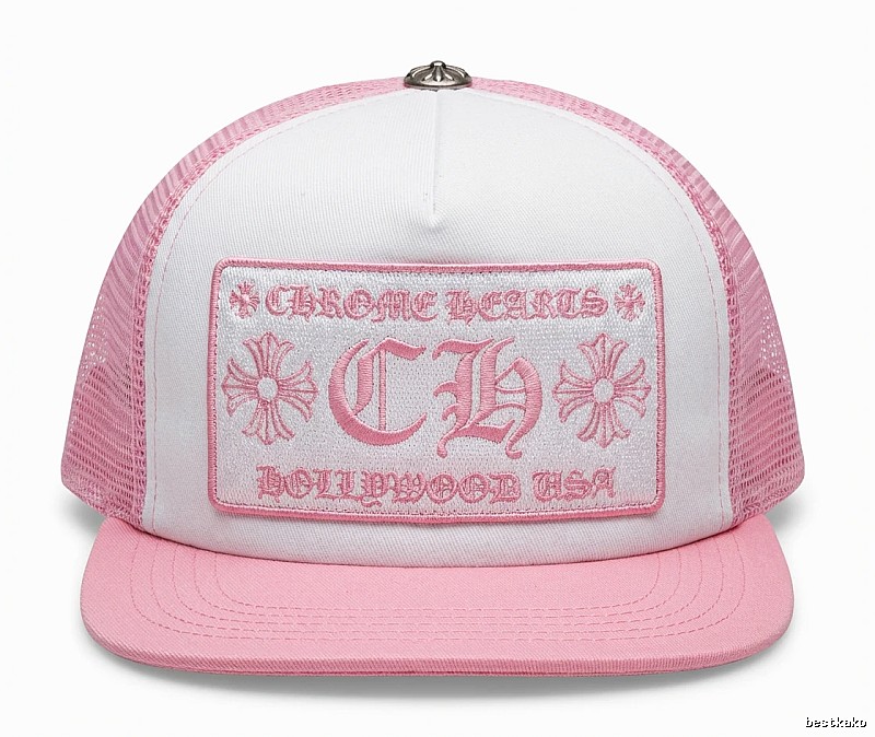 Chrome Hearts Retro Style Pink and White Hat