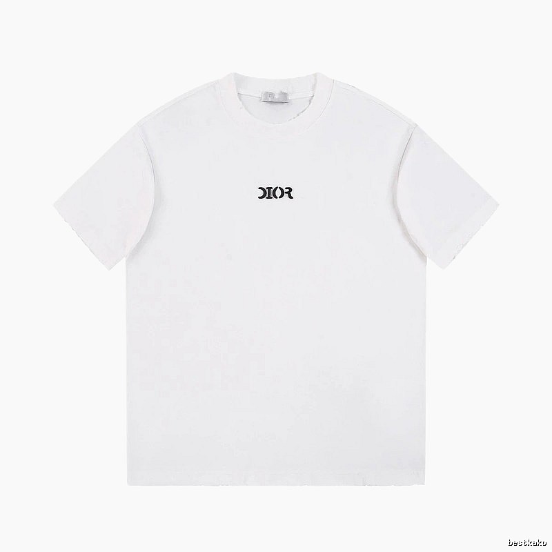 Dior Minimalist Style Embroidered Logo White Short-sleeved T-shirt