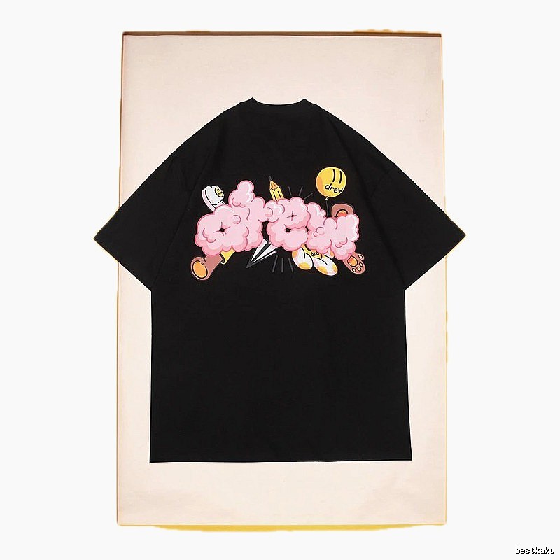 DREW Cloud Print Street Style Black Short Sleeve T-Shirt
