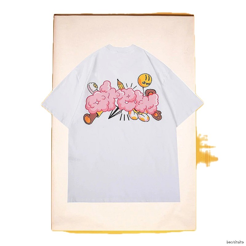 DREW Cloud Print Street Style White Short-sleeve T-shirt