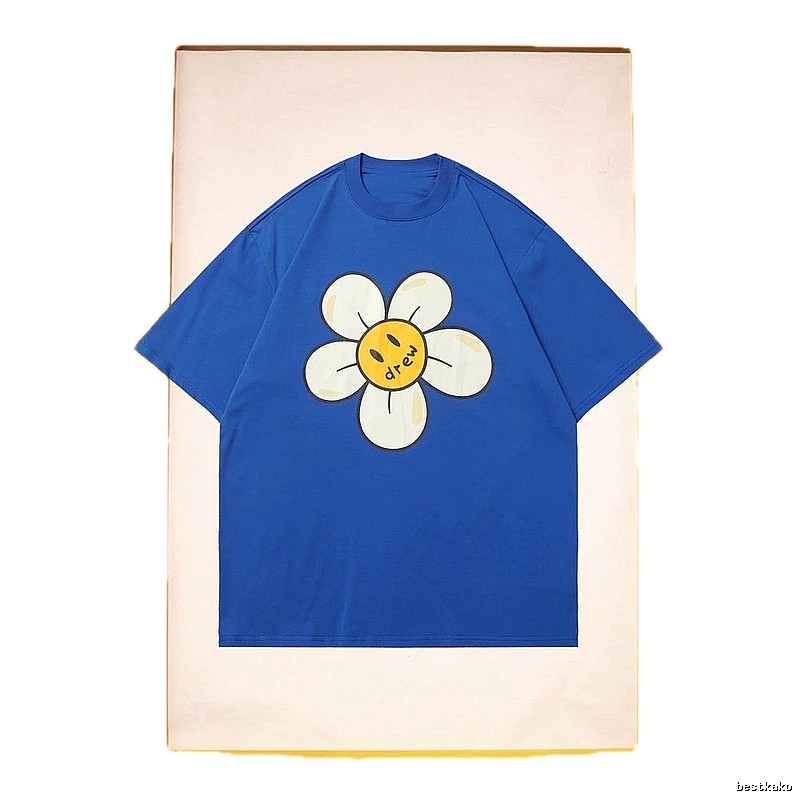 DREW Smiley Face Floral Street Style Blue T-shirt