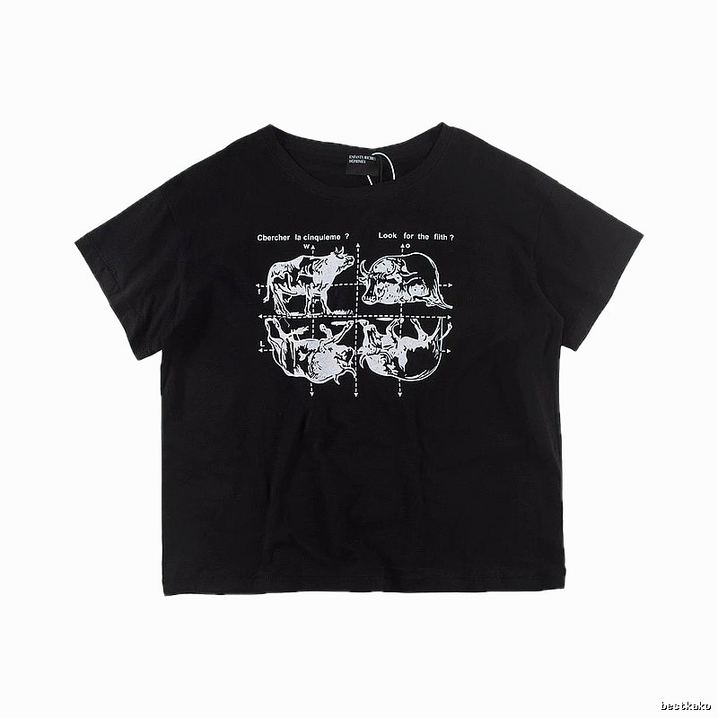 ERD Bull Print Street Style Black Short Sleeve T-shirt