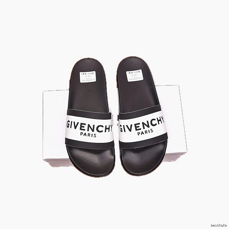 Givenchy Letter Printed Streetwear-style Black and White Slides