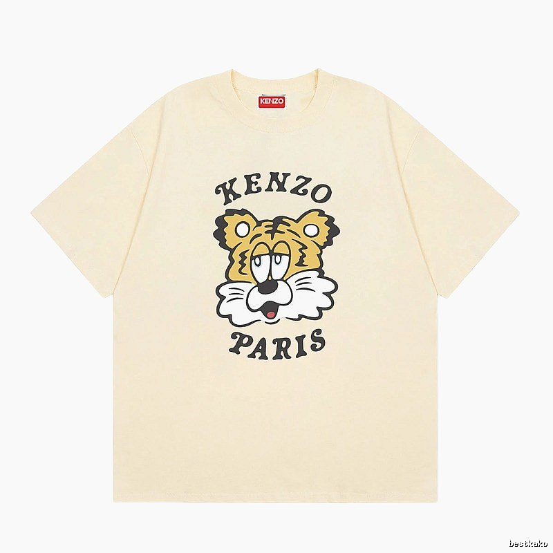 KENZO Tiger Head Print Trendy Style Beige T-shirt
