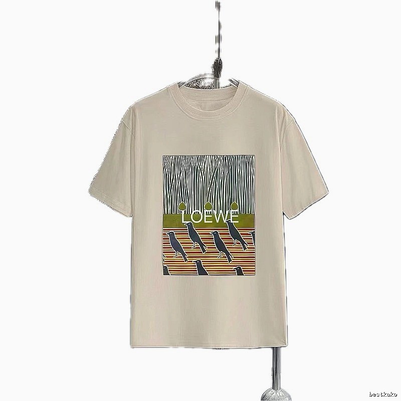 LOEWE Crow Print Vintage Style Light Beige T-Shirt