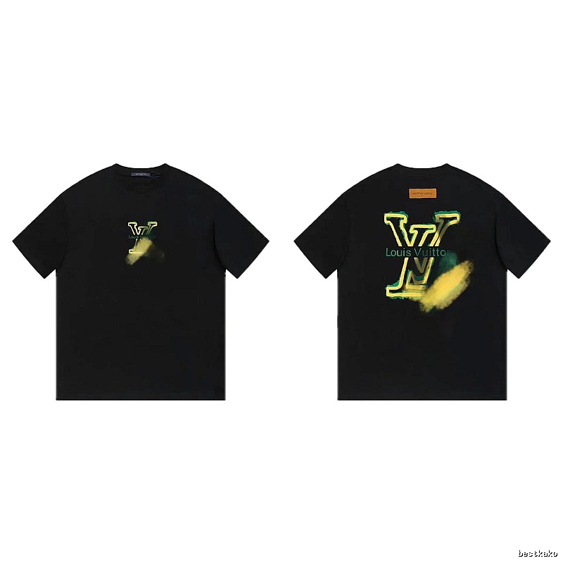 Louis Vuitton Spray-painted Trendy Style Black T-Shirt