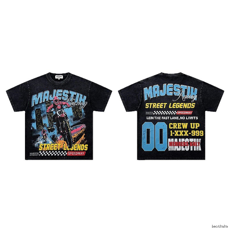 MAJESTIK Racing Vintage Street Black Short Sleeve T-Shirt