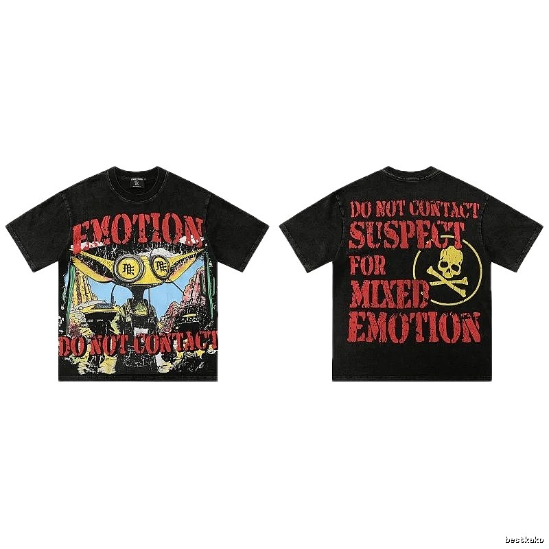 Mixed Emotion Skull Print Street Style Black T-Shirt