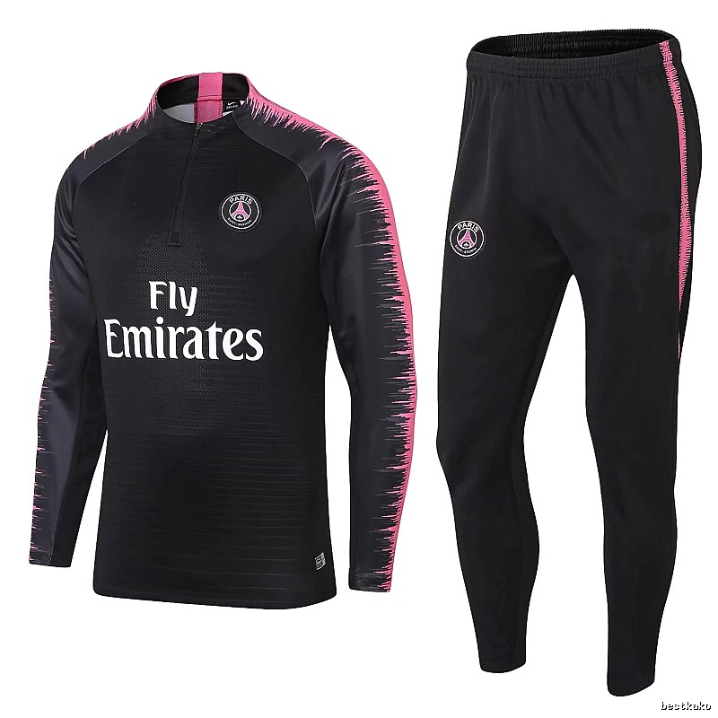 Paris Saint-Germain 2018-19 Sleeve-Print Detail Black Training Tracksuit Set Daily Styling