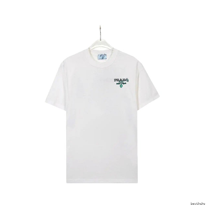 Prada Embroidered Minimalist Style White Short-sleeve T-shirt