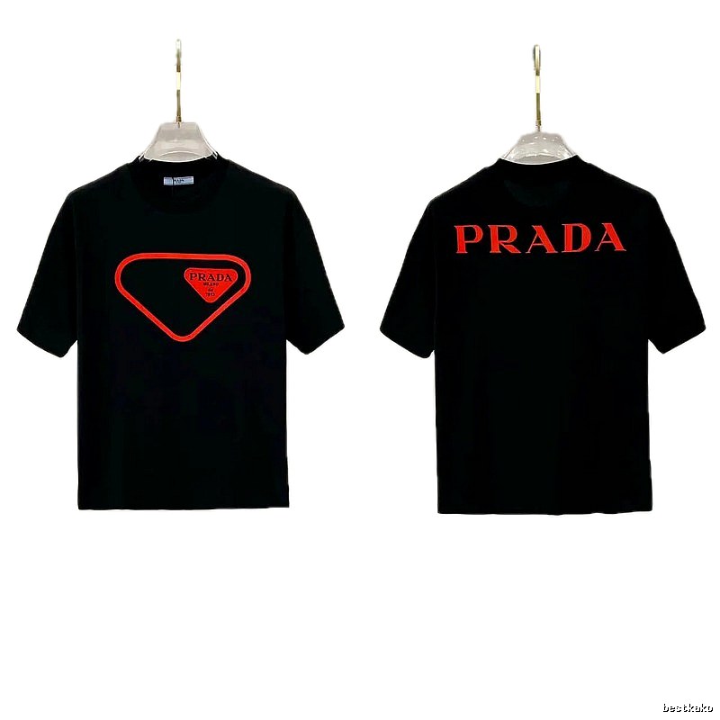 Prada Inverted Triangle Streetwear Style Black Short-sleeve T-shirt