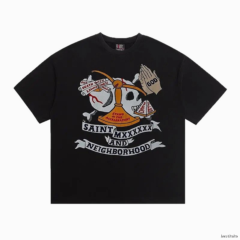 SAINT Skull Print Street Style Black T-Shirt