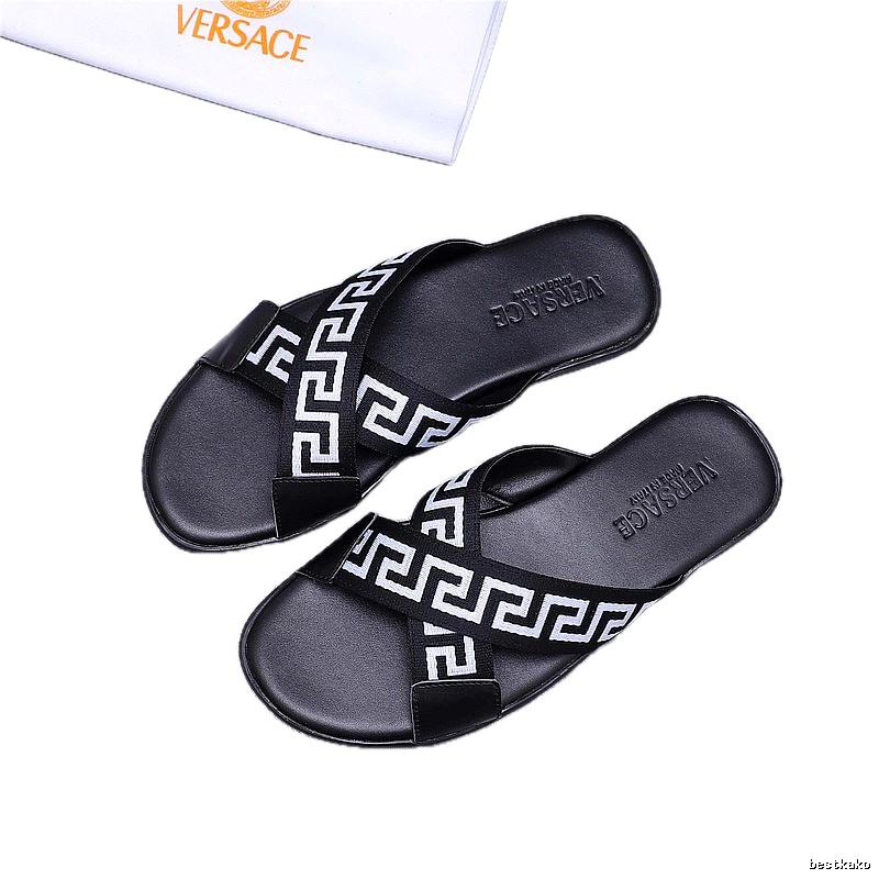 Versace Greek Key Streetwear Style Black Slides