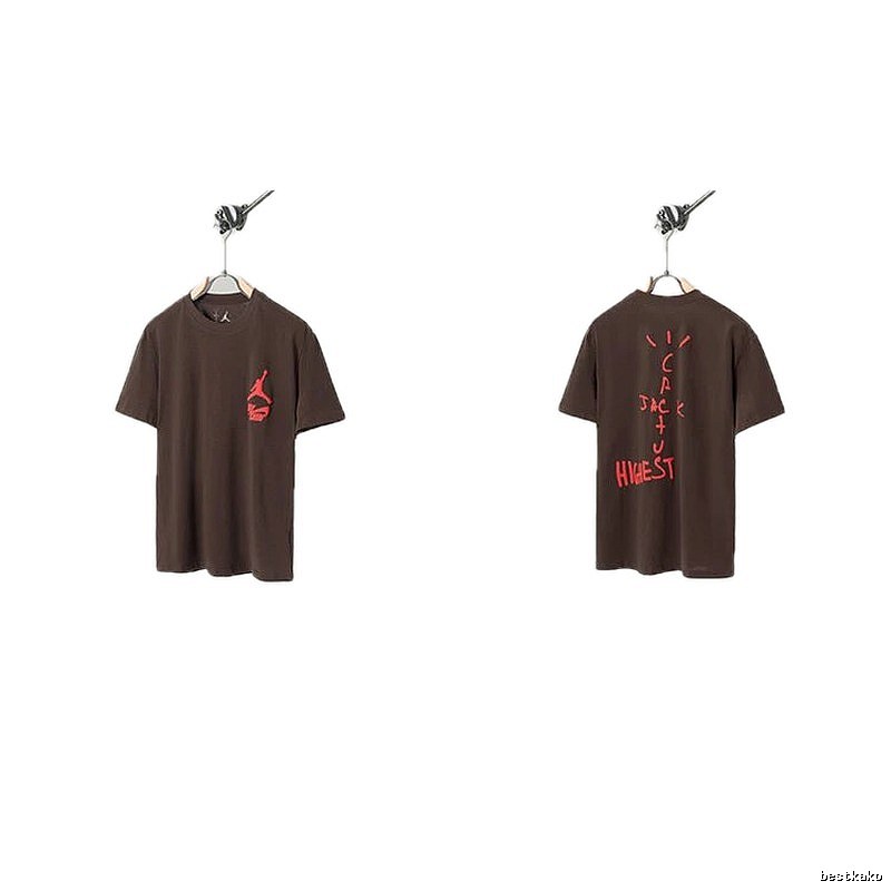AJ x Travis Scott Co-branded Street Style Brown Short-sleeve T-shirt