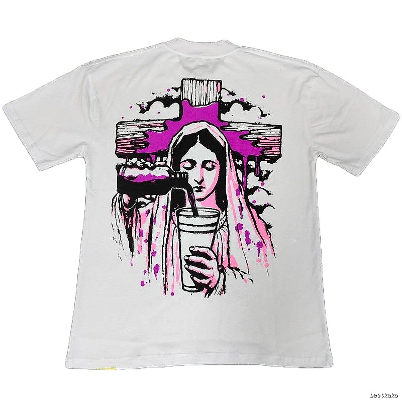 American Streetwear Brand Virgin Mary Printed Street Style White T-Shirt