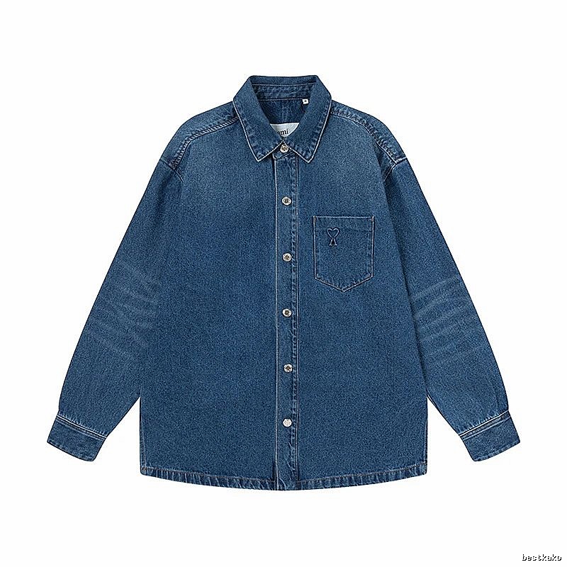 AMI Denim Style Dark Blue Shirt