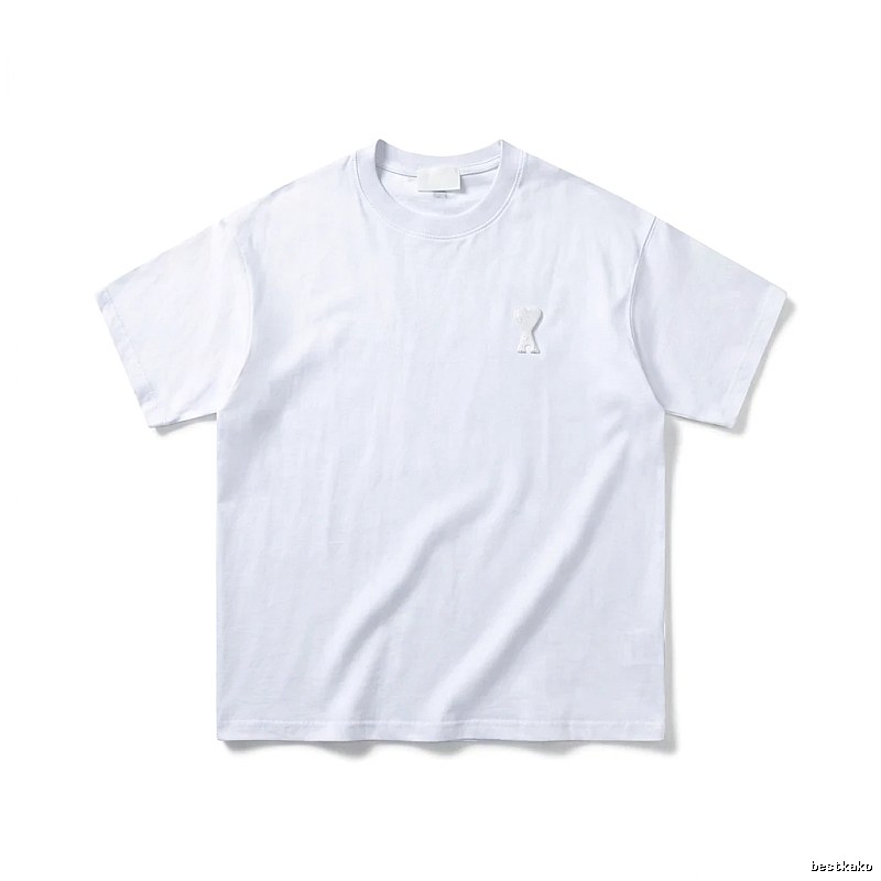 AMI Embroidered Minimalist Style White T-shirt