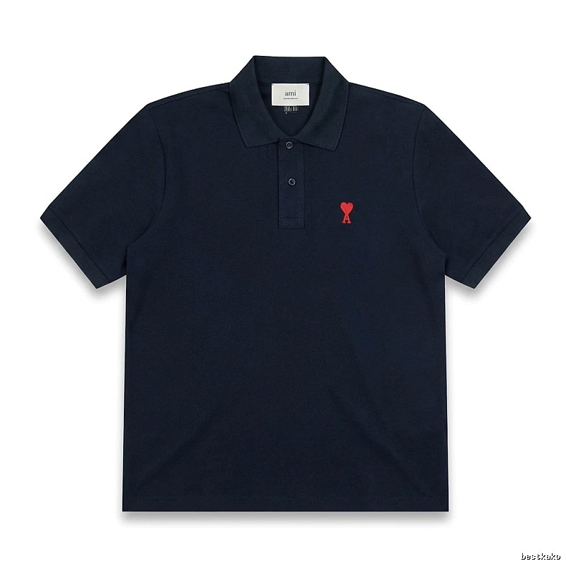 AMI Love Heart Logo Minimalist Style Polo Shirt