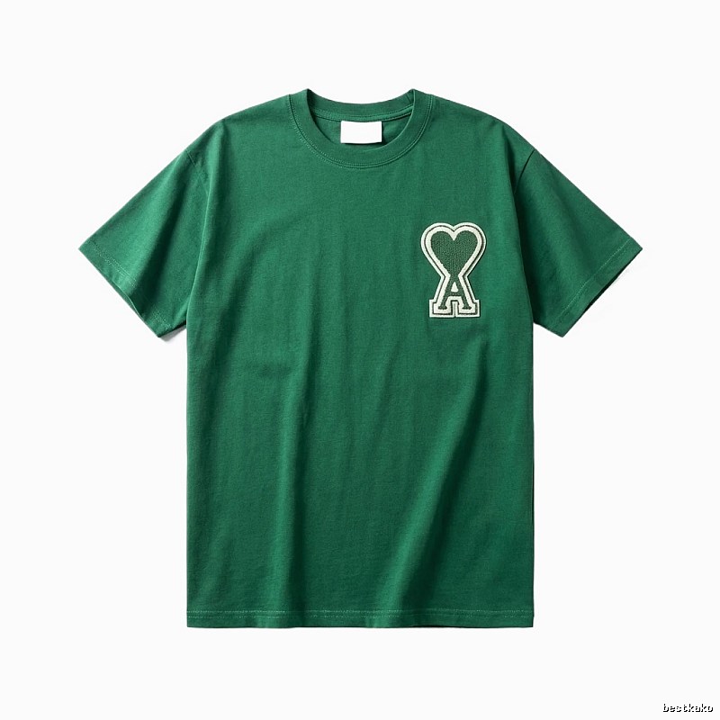 AMI Love Heart Pattern Green Short-sleeve T-shirt