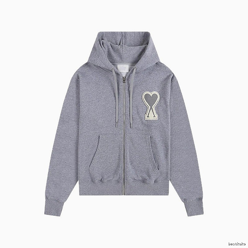AMI Love Series Grey Zip-Up Hoodie