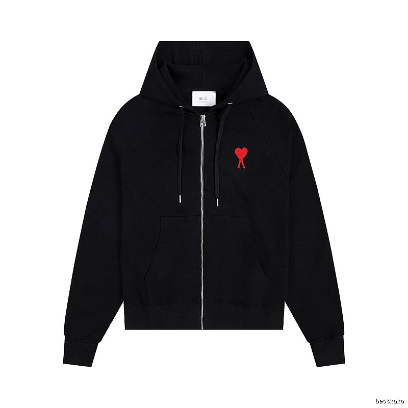 AMI Red Heart Embroidery Trendy Cool Black Sweatshirt