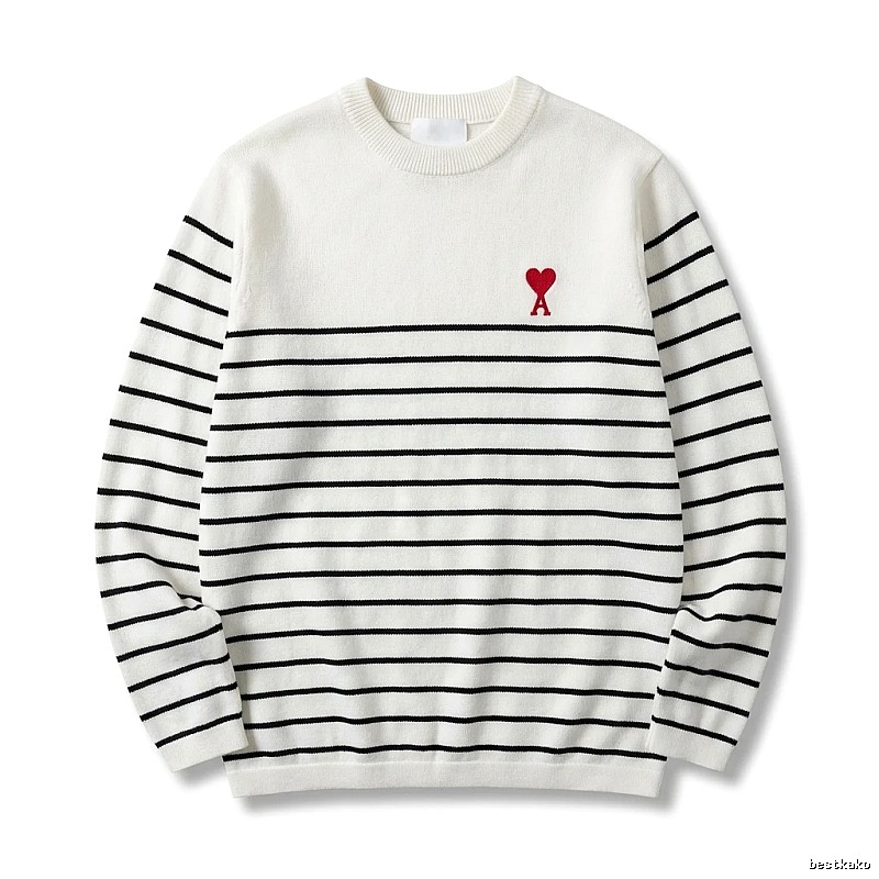 AMI striped minimalist style white sweater