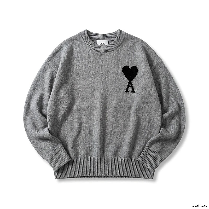AMIRI Grey Knitted Sweater with Heart Pattern