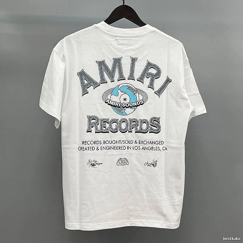 Amiri Letter Graphic White Blue Records Graphic T-Shirt Clean Colorway
