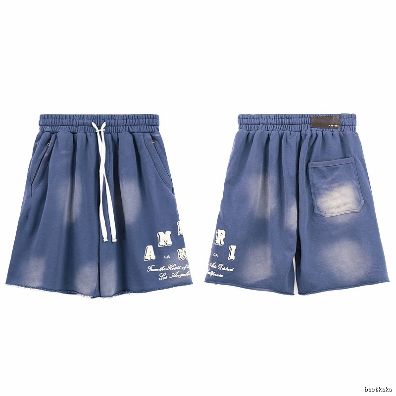 AMIRI Letter Print Street Style Washed Blue Shorts