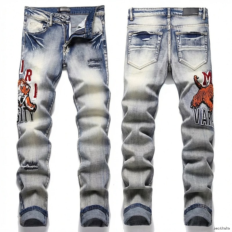 AMIRI Tiger Embroidery Denim Blue Jeans