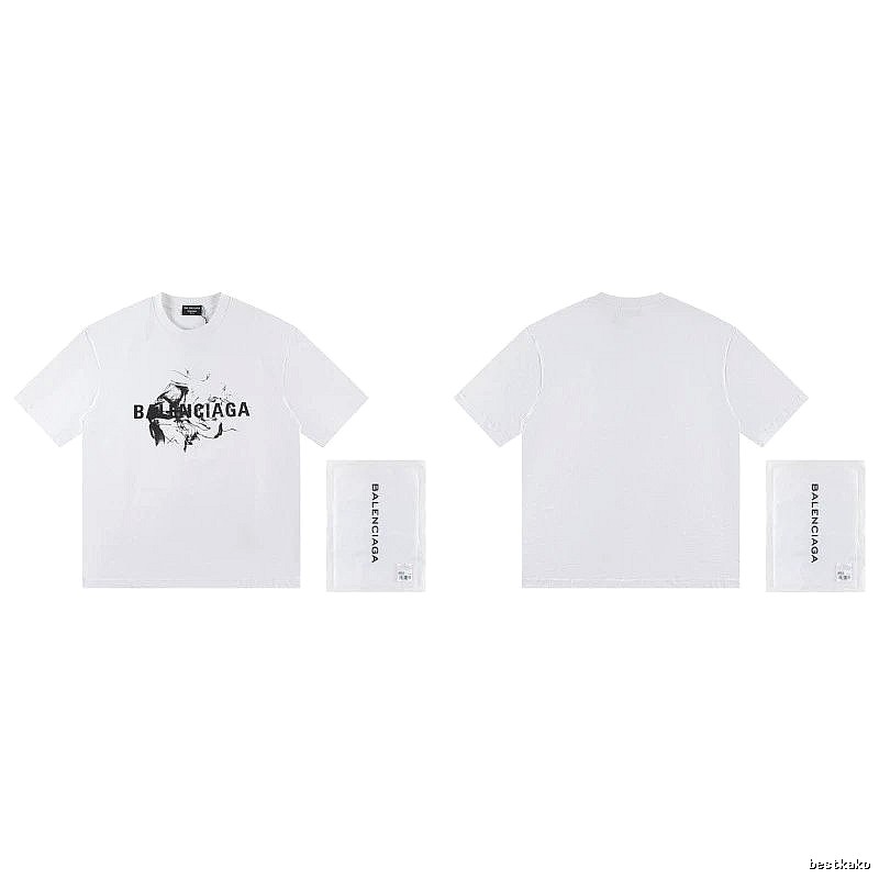 Balenciaga Graffiti Print Street Style White T-Shirt