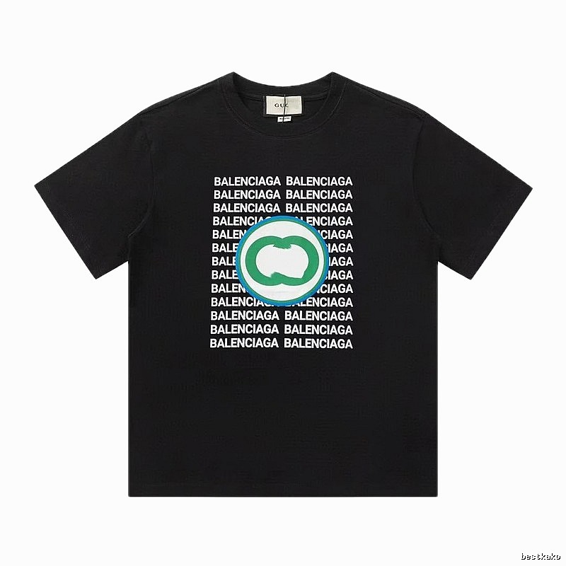 Balenciaga Trendy All-over Print Black Short-sleeve T-shirt