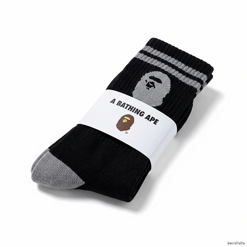 Bape Ape Head Trendy Cool Black and Grey Socks