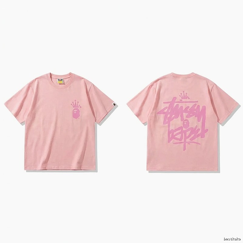Bape Crown Print Pink Short-sleeve Shirt