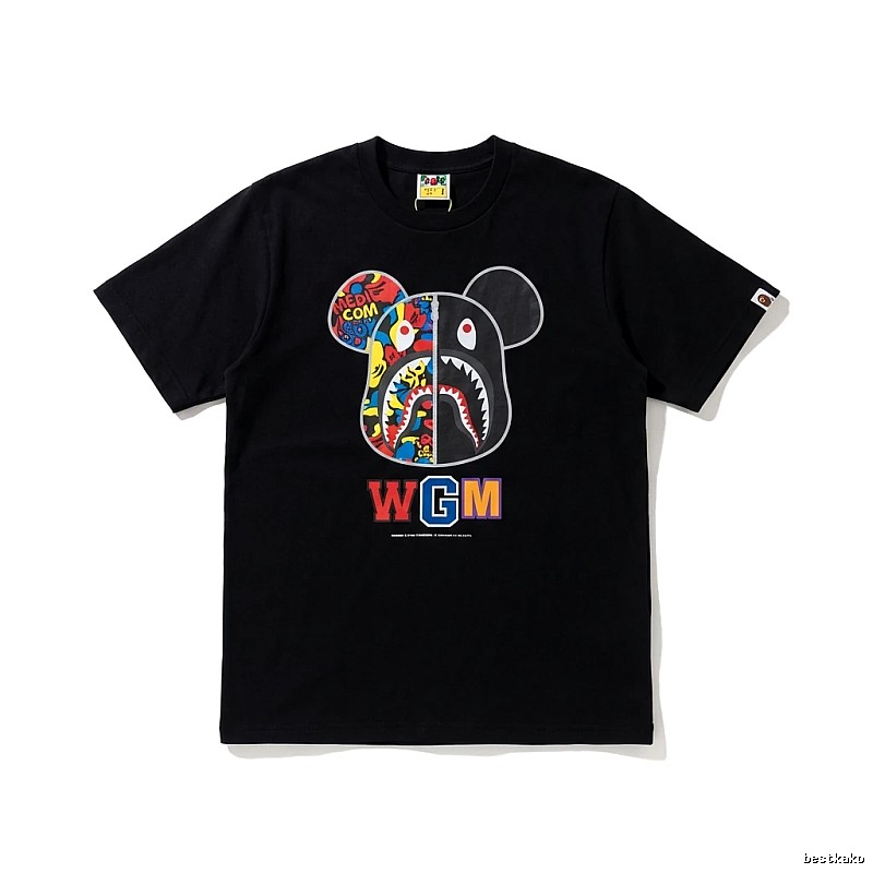 Bape Mickey Shark trendy brand black T-shirt