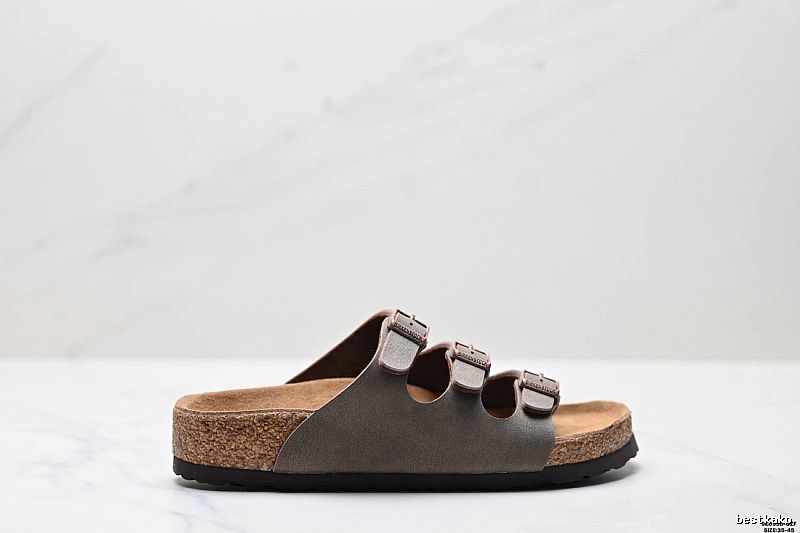 BIRKENSTOCK Three-Buckle Casual Grey Slides