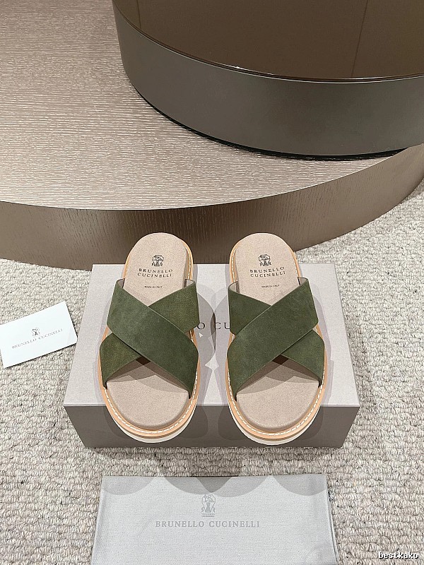 Brunello Cucinelli Casual-style Army Green Slides