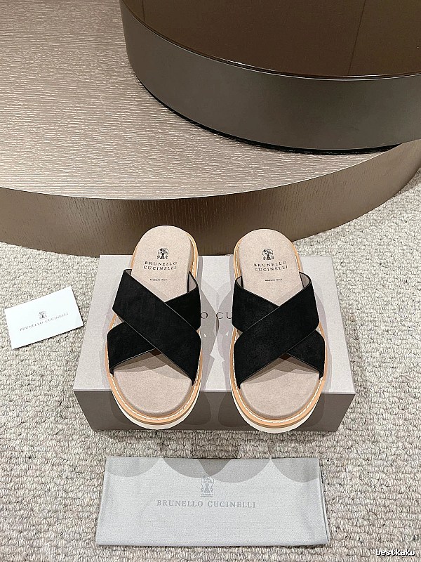 Brunello Cucinelli Casual Style Black Crisscross Slide Sandals