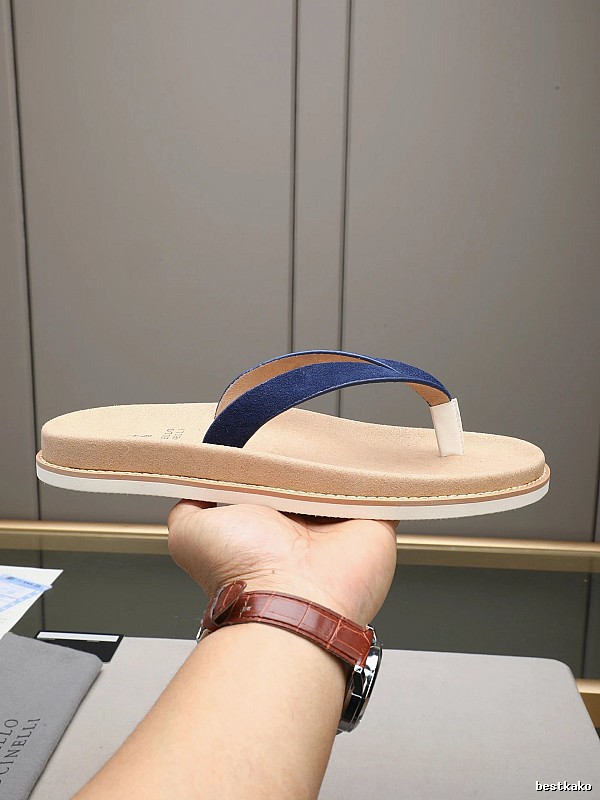 Brunello Cucinelli Casual Style Blue & Apricot Color-block Flip Flops