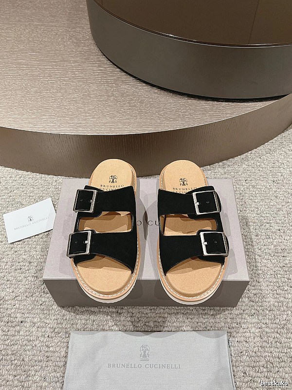 Brunello Cucinelli Light Luxury Casual Black Slides