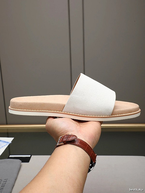 Brunello Cucinelli Minimalist Casual Off-White Slide Sandals