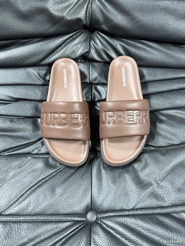 Burberry Embossed Minimalist-Style Brown Slide Sandals