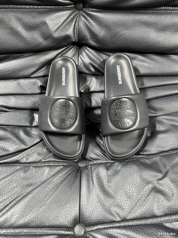 Burberry Knight-Embossed Minimalist Black Slide Sandals
