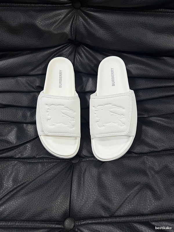 Burberry Knight Logo Minimalist Style White Slide Sandals