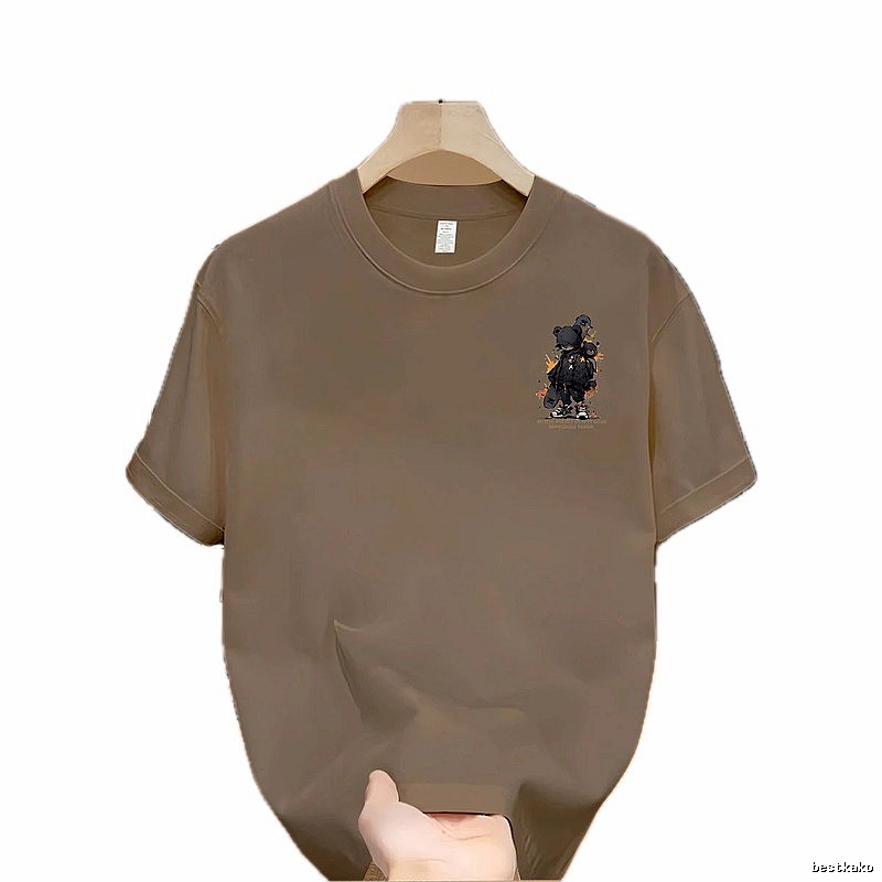 China-chic Graffiti Bear Street Style Khaki Short Sleeve T-Shirt