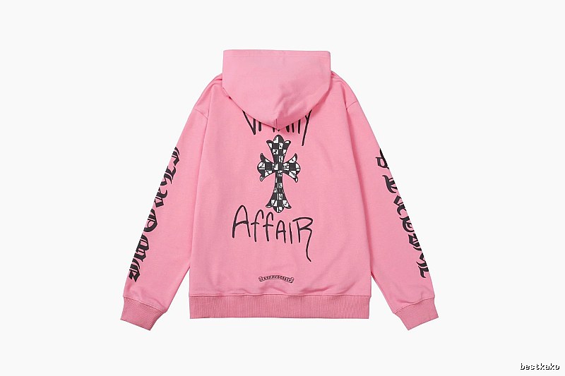 Chrome Hearts 2088-91 Pink Red Cross Graphic Hoodie Campus Look